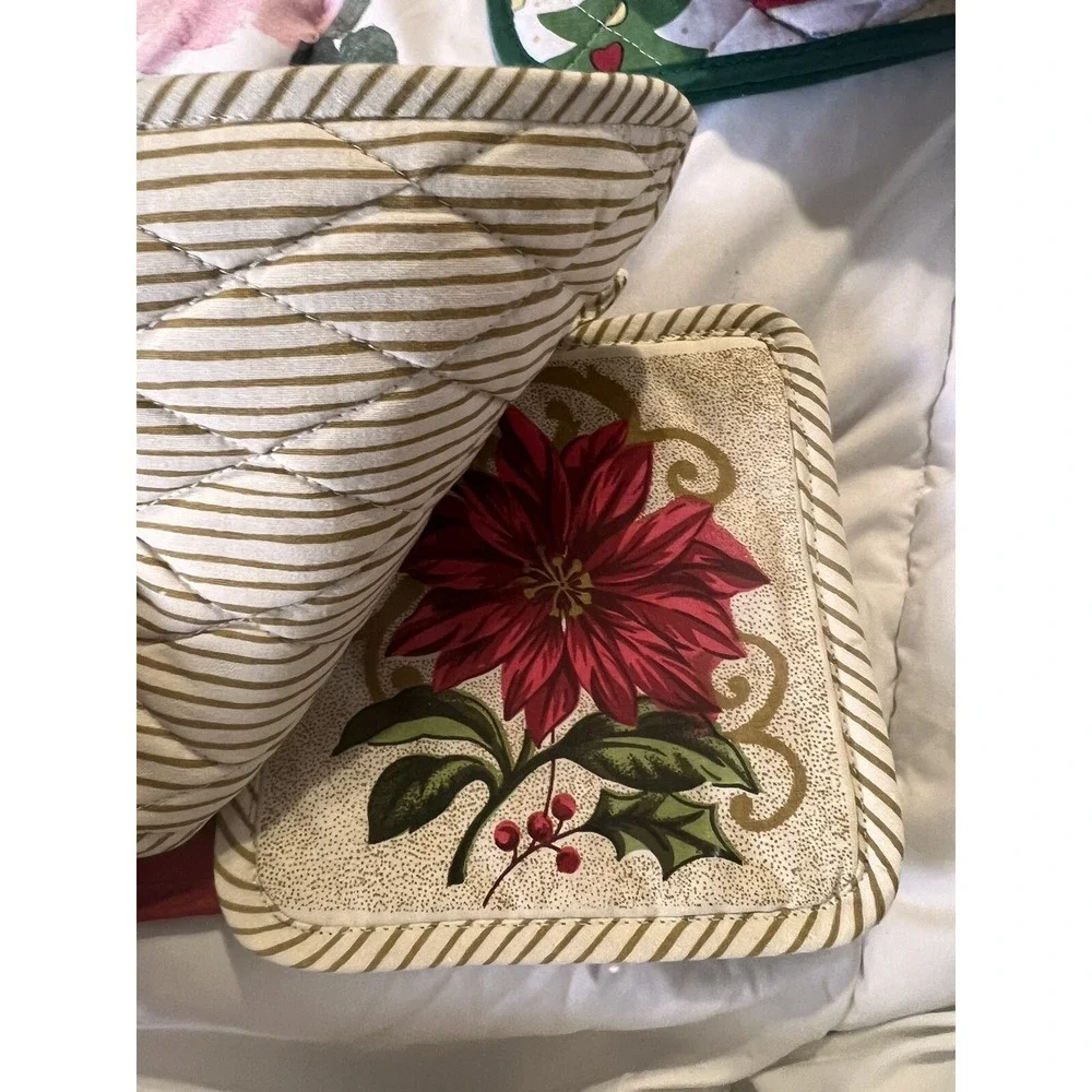 Poinsettia Pot Holders Christmas Pattern Set Of 4, Christmas House